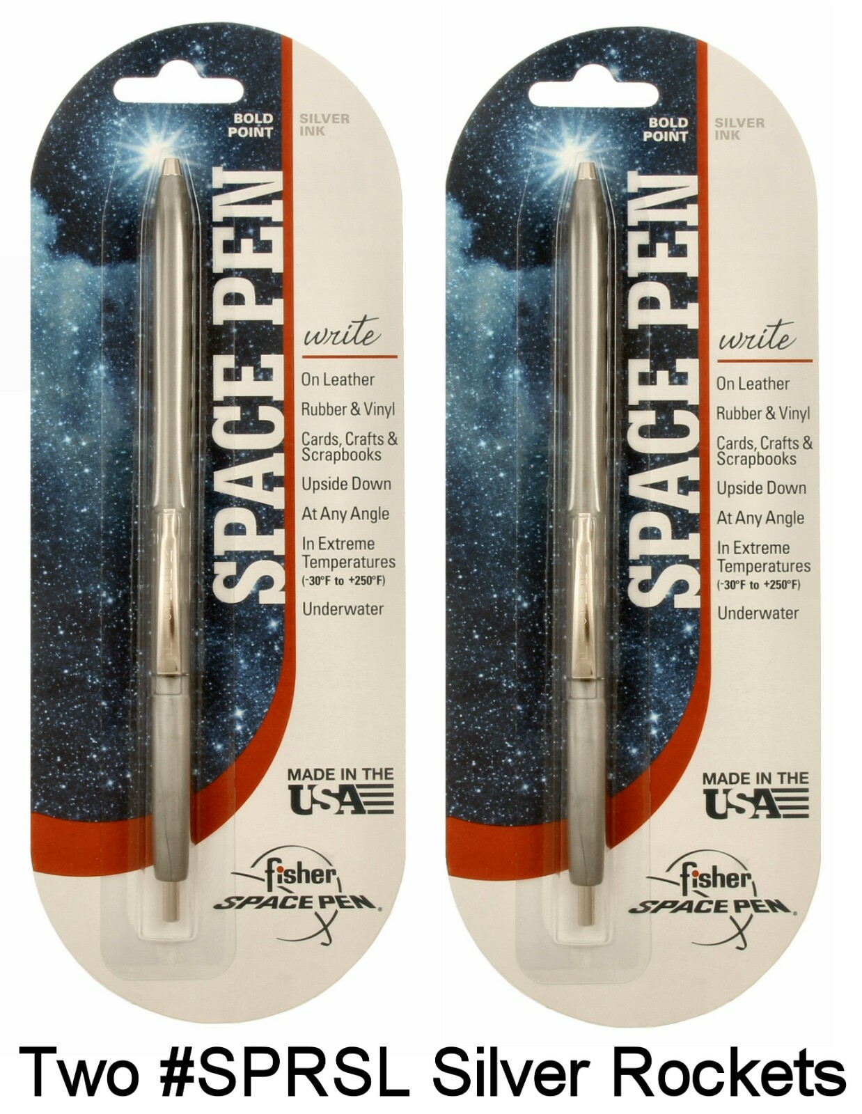 Two (2) Fisher Space Pens #SR80SL / Silver Rocket Pens with Silver Ink Two (2) Fisher Space Pens #SR80SL / Silver Rocket Pens with Silver Ink
