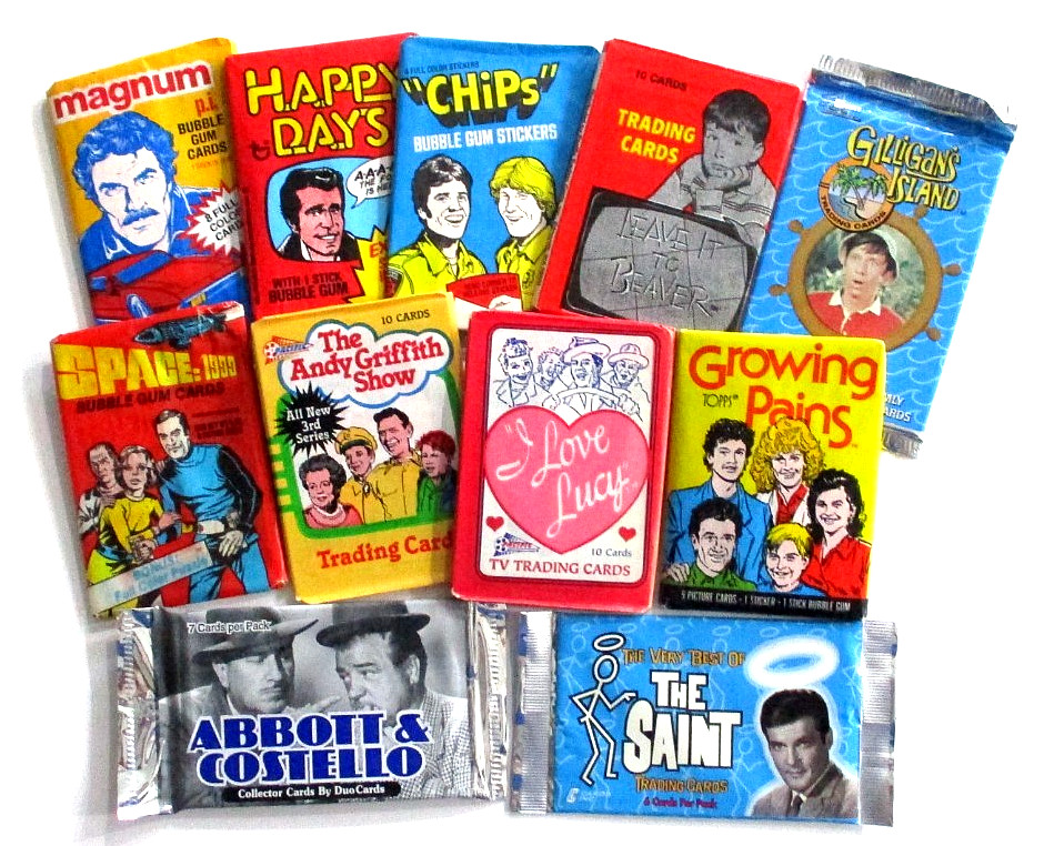 VINTAGE WAX  & FOIL PACK LOT 11 DIFF. SEALED CARD PACKS Gilligan-Magnum-Chips+++