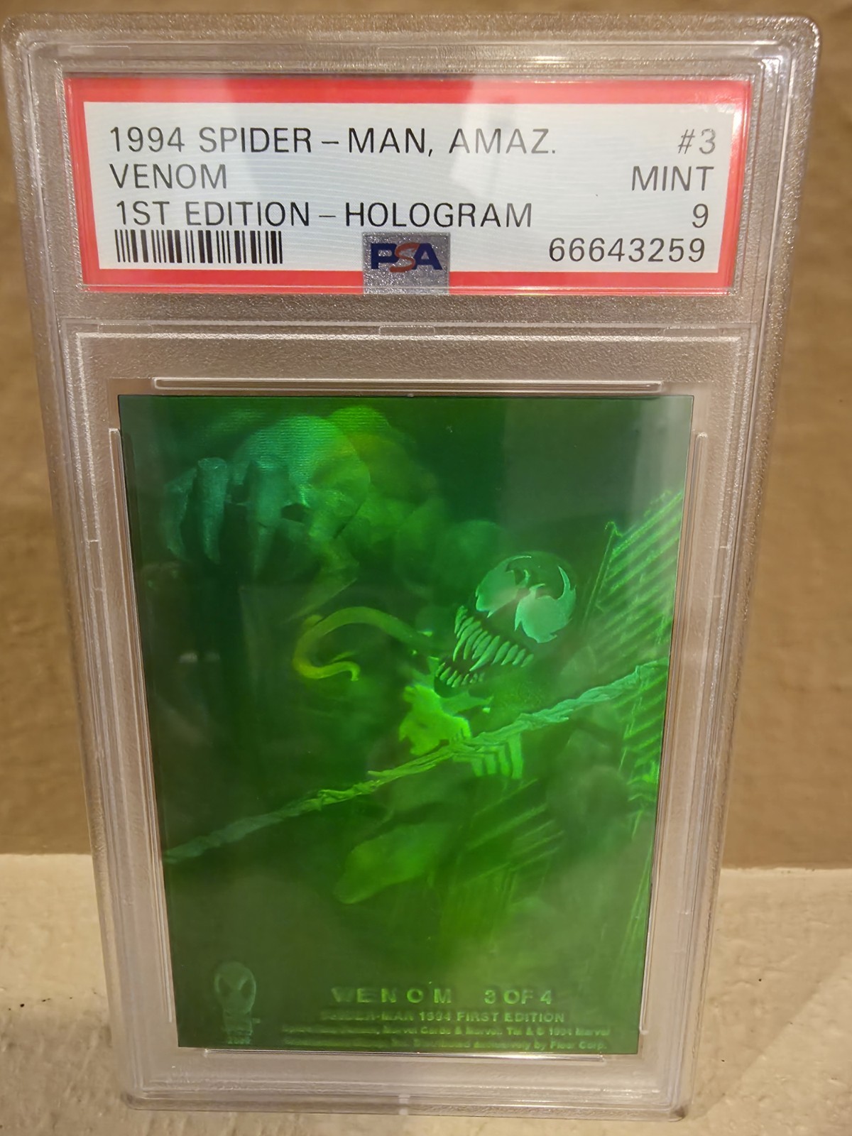 1994 Marvel Fleer Amazing Spider-Man 1st Edition Venom Hologram #3 PSA 9 1994 Marvel Fleer Amazing Spider-Man 1st Edition Venom Hologram #3 PSA 9