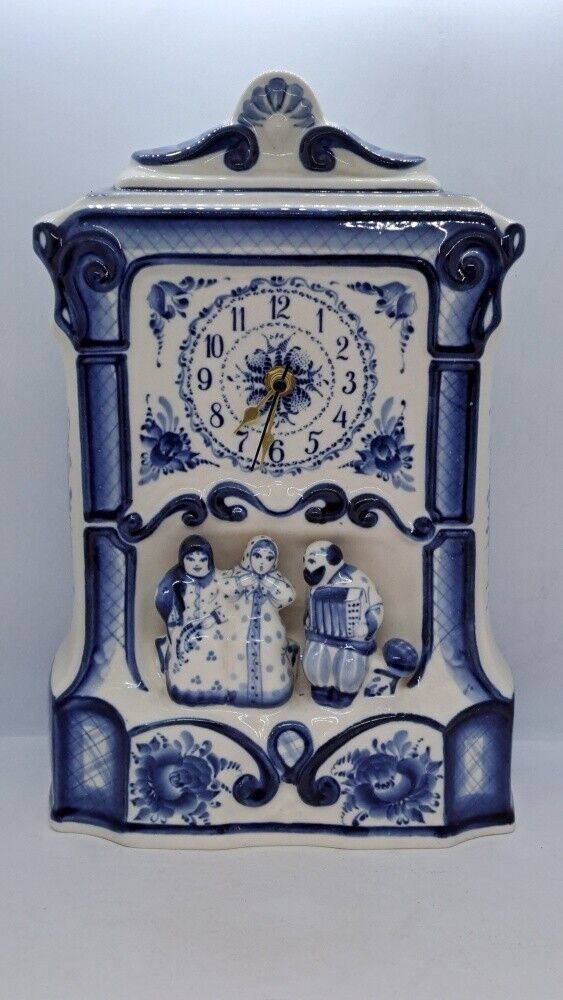 Porcelain quartz table and mantel clock Gzhel Author's form