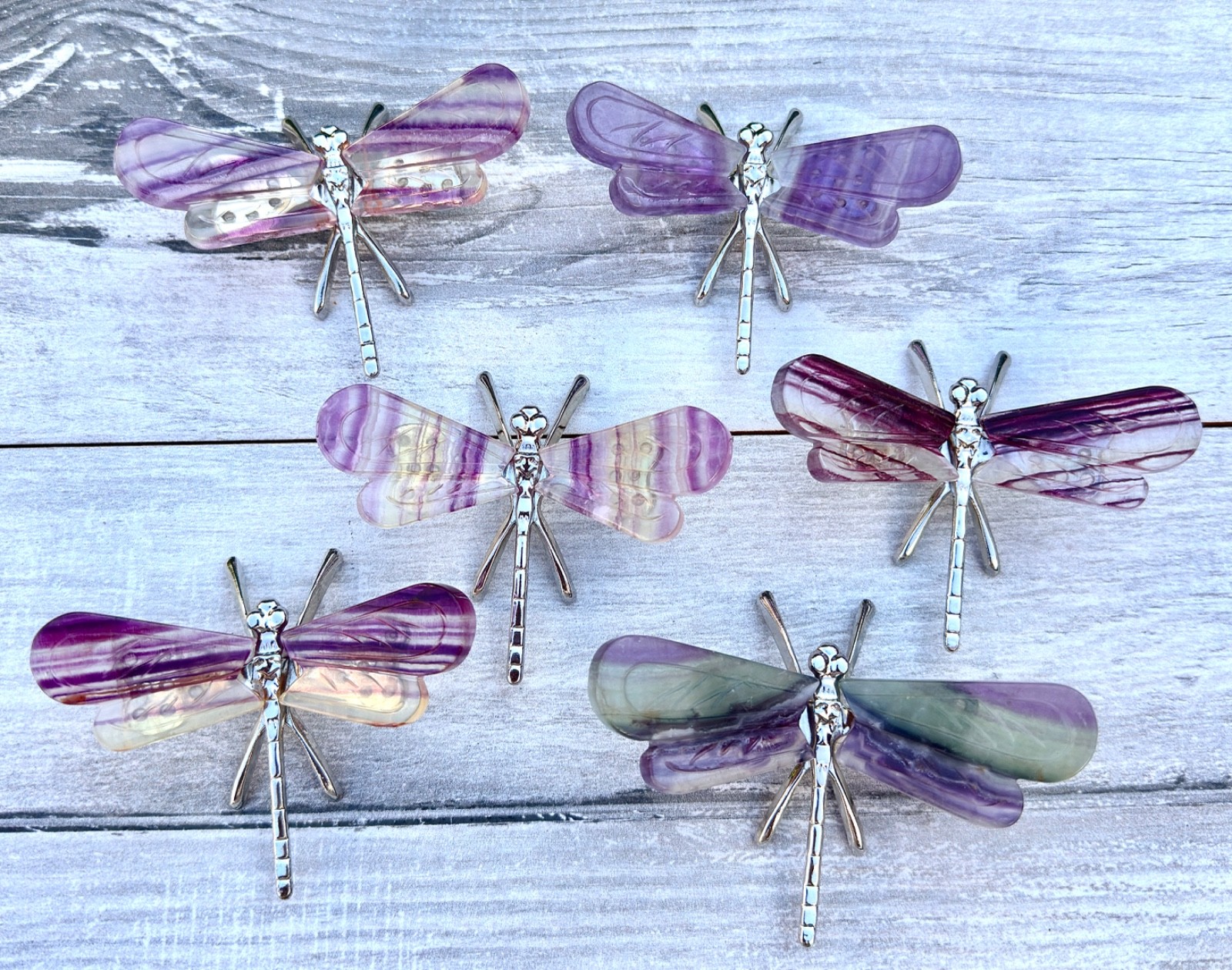 Wholesale 6 PCs Natural Fluorite Butterfly W/metal Stand Crystals Energy Healing Wholesale 6 PCs Natural Fluorite Butterfly W/metal Stand Crystals Energy Healing