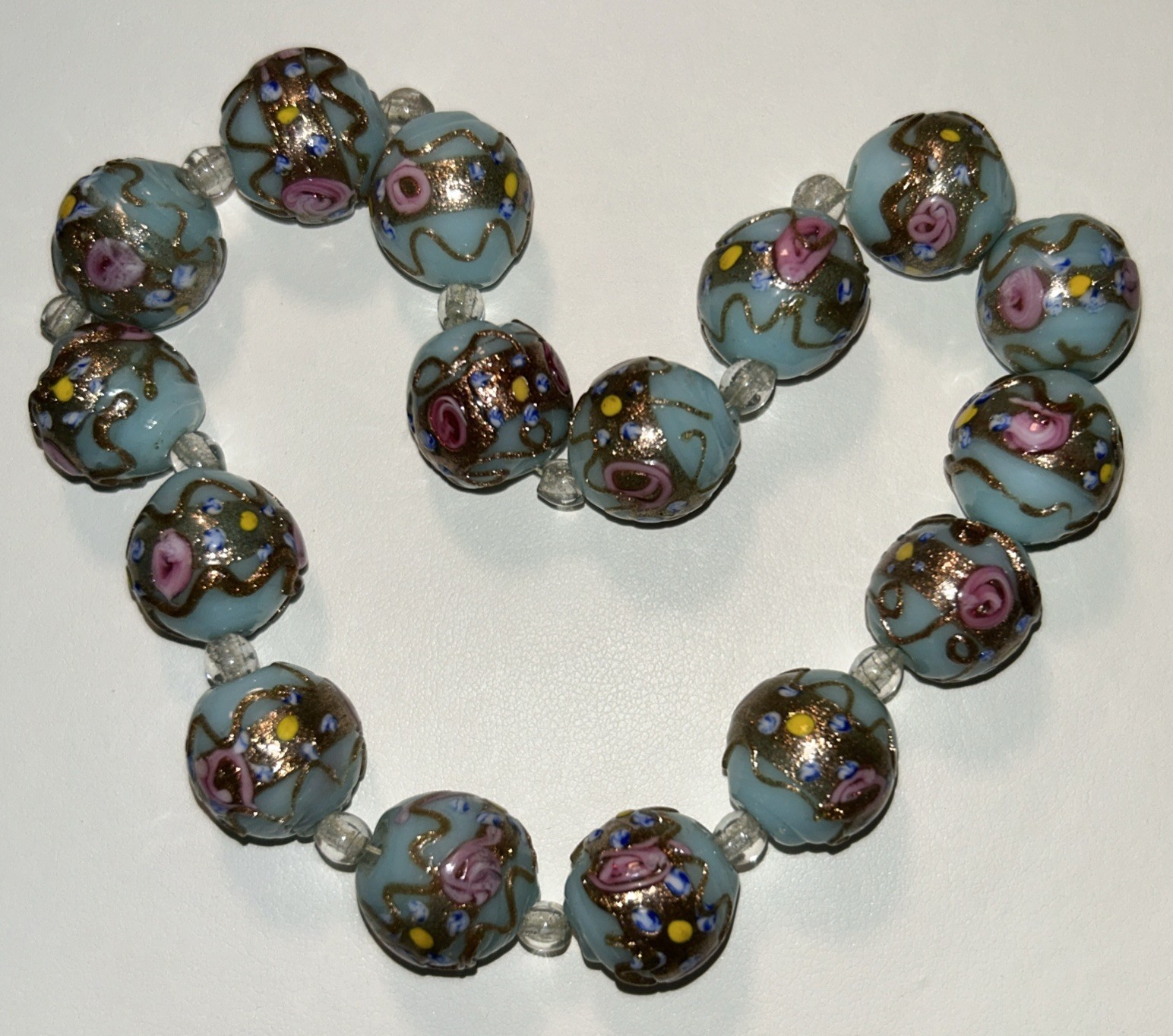 16 Antique 1920s Murano Venetian Wedding Cake Glass Beads, Fiorato Aventurine 16 Antique 1920s Murano Venetian Wedding Cake Glass Beads, Fiorato Aventurine