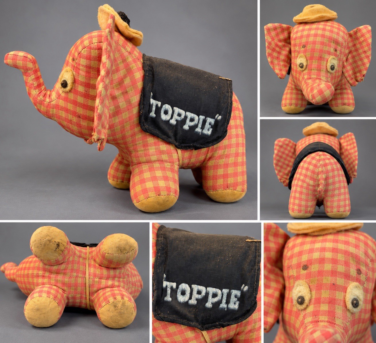 Vintage 1960s Toppie Top Value Stamps Gingham Elephant Plush Advertising Toy