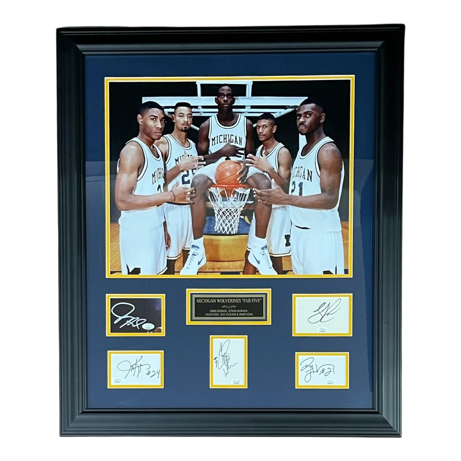 Michigan Wolverines FAB FIVE Basketball Deluxe Framed Poster with Cut Autographs Michigan Wolverines FAB FIVE Basketball Deluxe Framed Poster with Cut Autographs