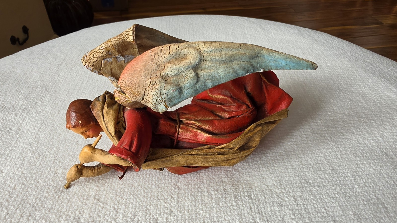 Vintage Italian Cartapesta( Papier Mache) Flying Angel Ornament Playing Flute Vintage Italian Cartapesta( Papier Mache) Flying Angel Ornament Playing Flute