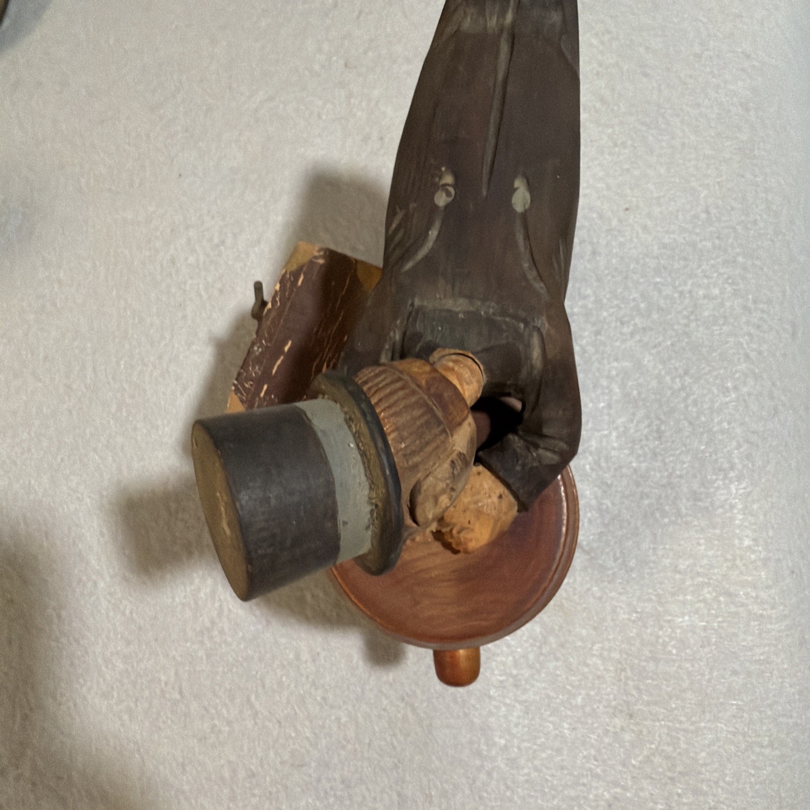 Vintage ANRI Carved Wooden Man Over Barrel Cigarette Match Holder Hand Carved Vintage ANRI Carved Wooden Man Over Barrel Cigarette Match Holder Hand Carved