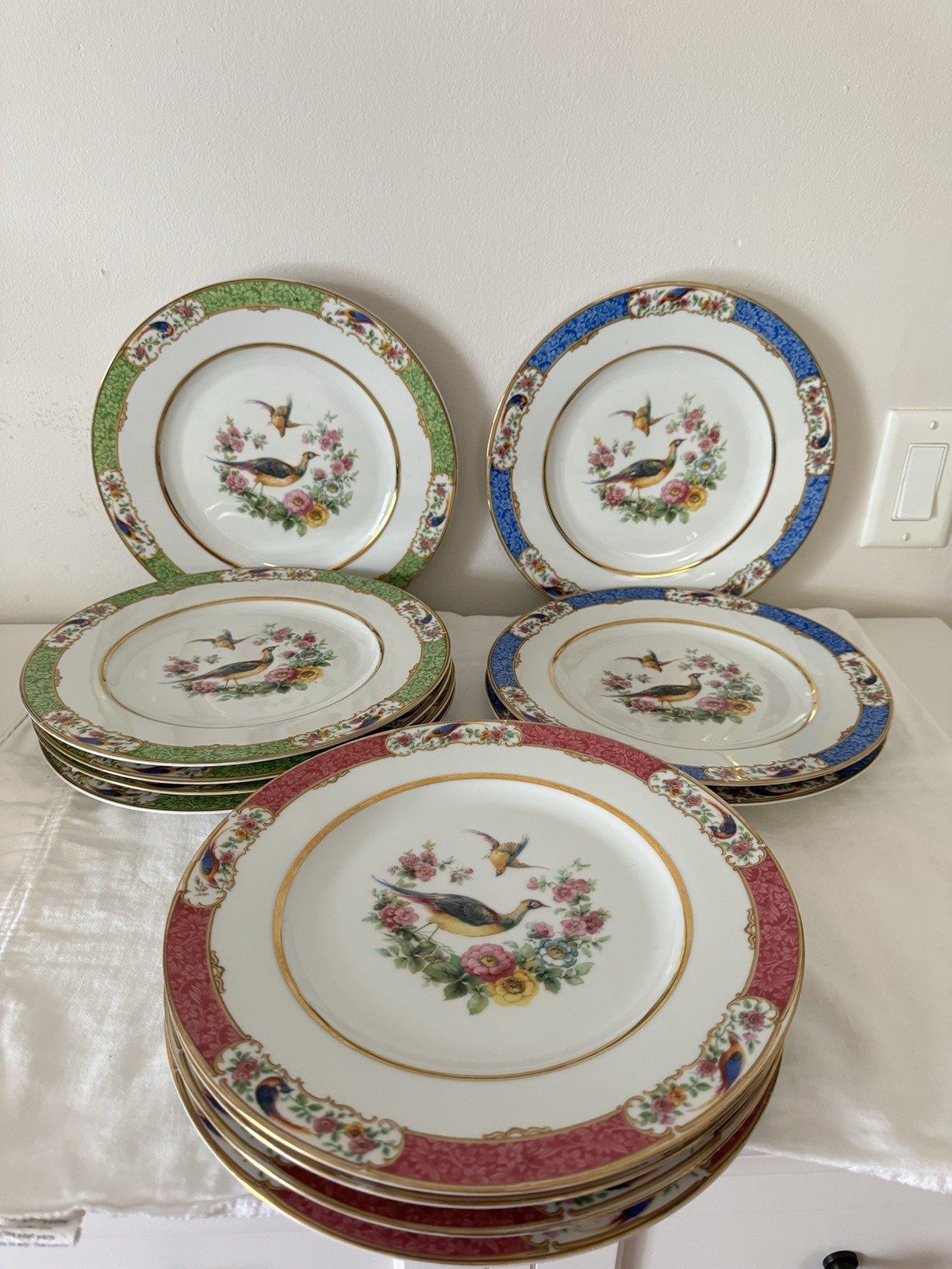Vintage 12pc Schumann Bavaria Bird of Paradise Empress Dinner Plate Dresden Look