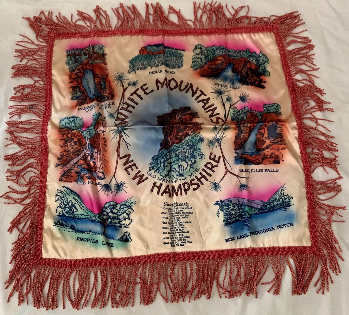 Nice Vintage NH White Mtns. Old Man of the Mountain Souvenir Pillow Cover Nice Vintage NH White Mtns. Old Man of the Mountain Souvenir Pillow Cover