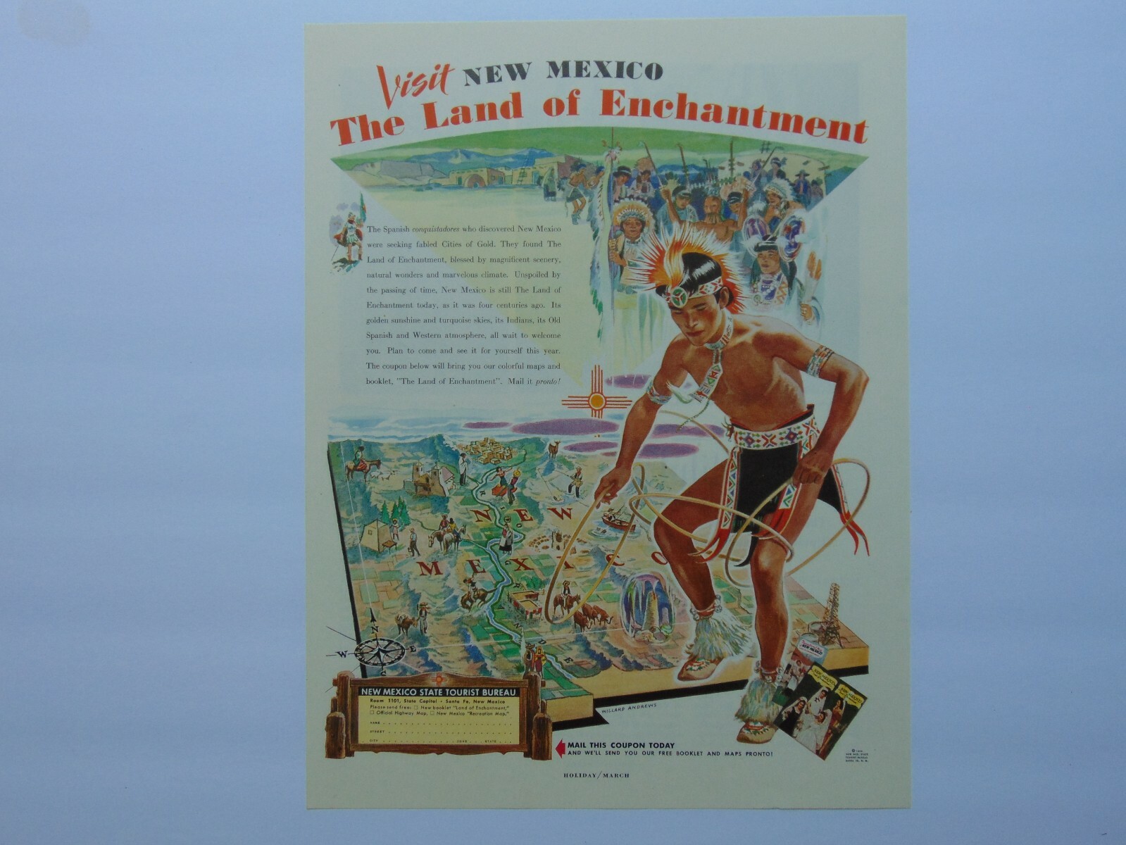 1948 VISIT NEW MEXICO LAND OF ENCHANTMENT Tourist Bureau vintage art print ad 1948 VISIT NEW MEXICO LAND OF ENCHANTMENT Tourist Bureau vintage art print ad