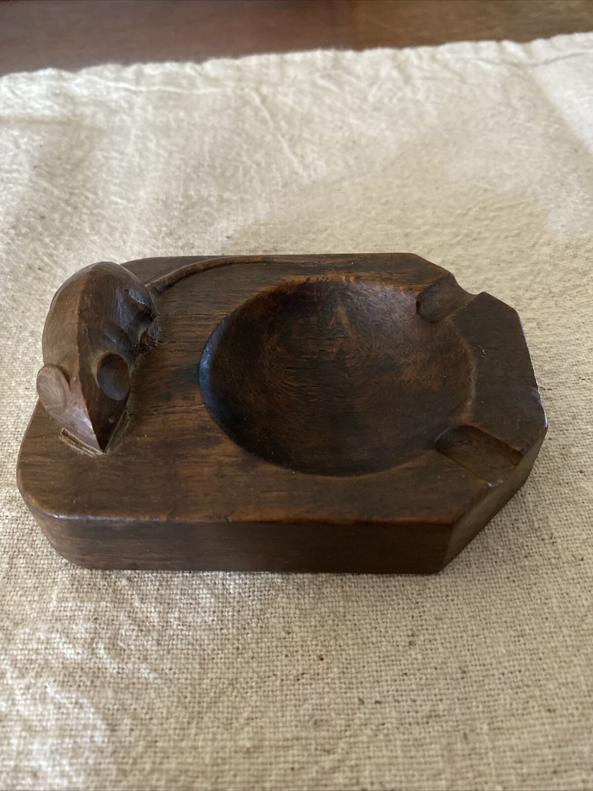 Vintage Robert Mouseman Thompson Oak Ashtray Hand Carved English Rare