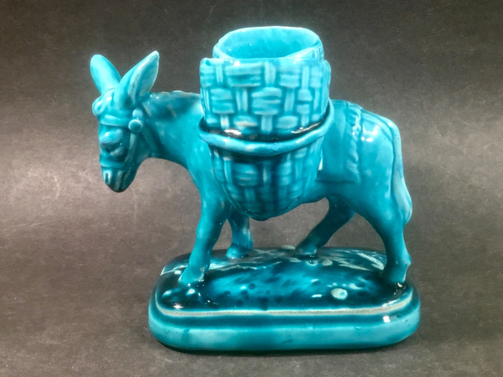 Antique French Majolica Donkey with Baskets Open Salt and Pepper Clement Massier Antique French Majolica Donkey with Baskets Open Salt and Pepper Clement Massier