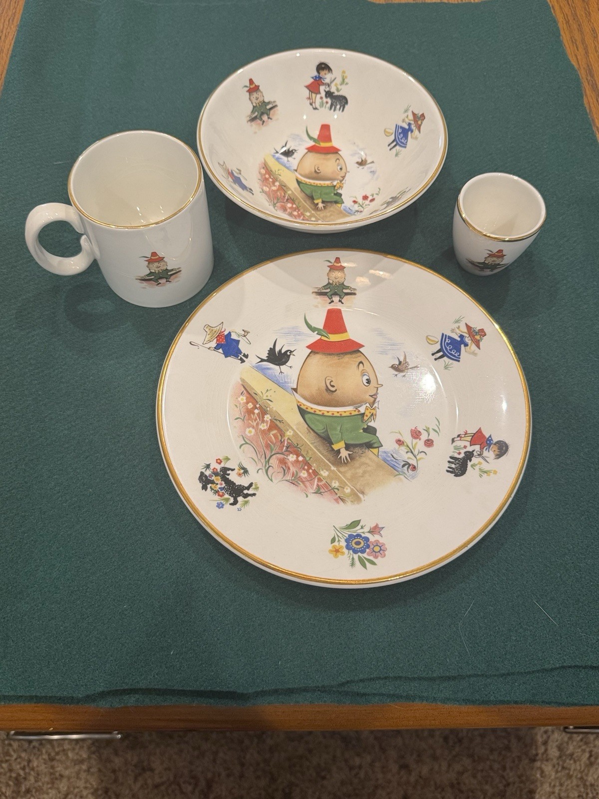 Vtg. Humpty Dumpty 4pc Child’s Set Arklow Ireland Plate Bowl Mug Egg Excellent Vtg. Humpty Dumpty 4pc Child’s Set Arklow Ireland Plate Bowl Mug Egg Excellent