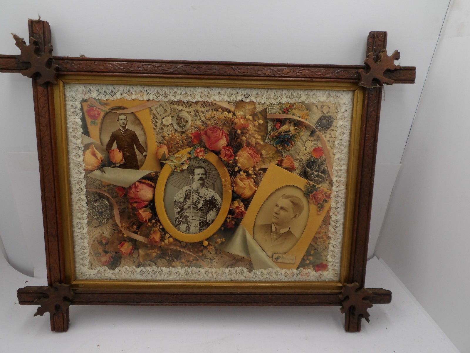 VTG Victorian Memory Frame Mixed Media Dried Flowers Photo Collage Cabinet Cards VTG Victorian Memory Frame Mixed Media Dried Flowers Photo Collage Cabinet Cards