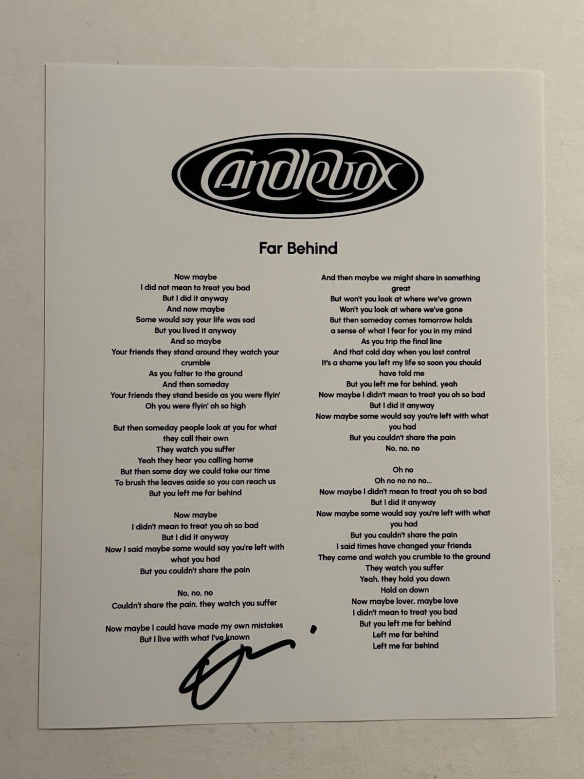 KEVIN MARTIN SIGNED LYRIC SHEET AUTOGRAPHED CANDLEBOX BAND LEAD SINGER COA KEVIN MARTIN SIGNED LYRIC SHEET AUTOGRAPHED CANDLEBOX BAND LEAD SINGER COA