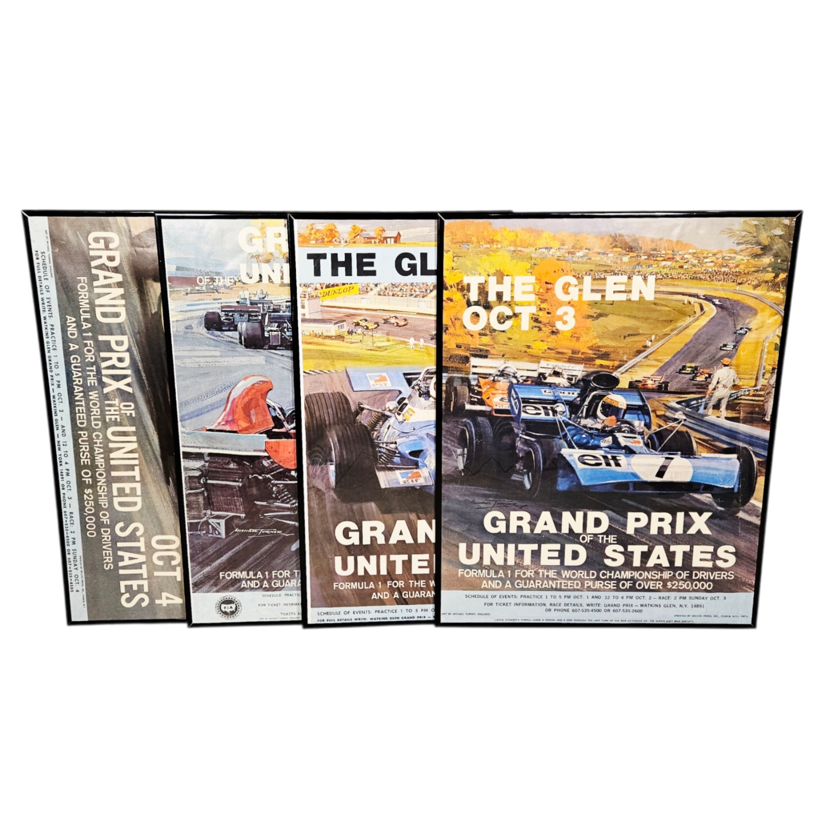 Vintage 1969-1972 Watkins Glen Grand Prix Formula One Original Racing Posters Vintage 1969-1972 Watkins Glen Grand Prix Formula One Original Racing Posters