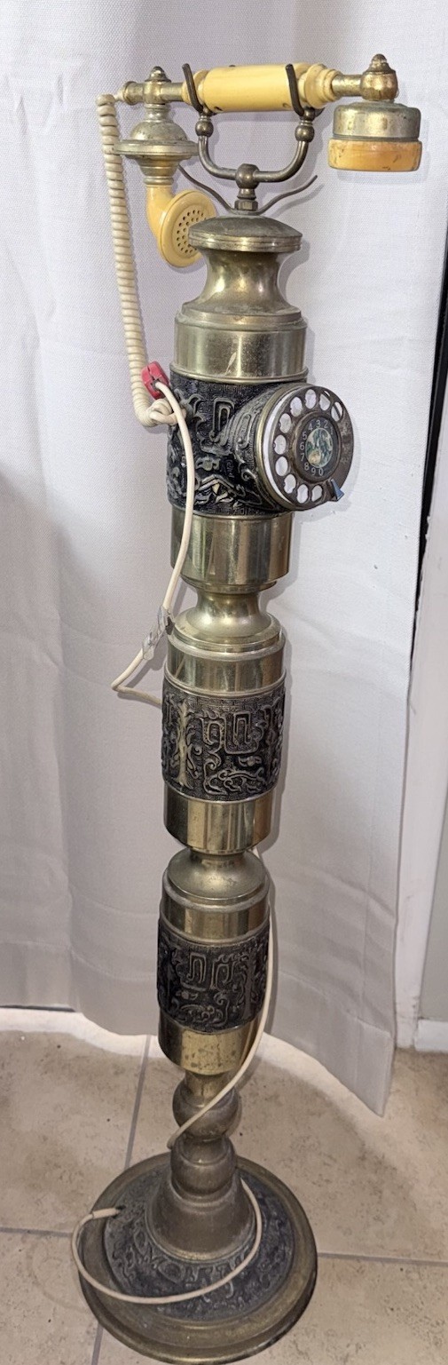 Vintage 1970s Brass Pedestal Rotary Floor Phone Hollywood Regency Working 42” Vintage 1970s Brass Pedestal Rotary Floor Phone Hollywood Regency Working 42”