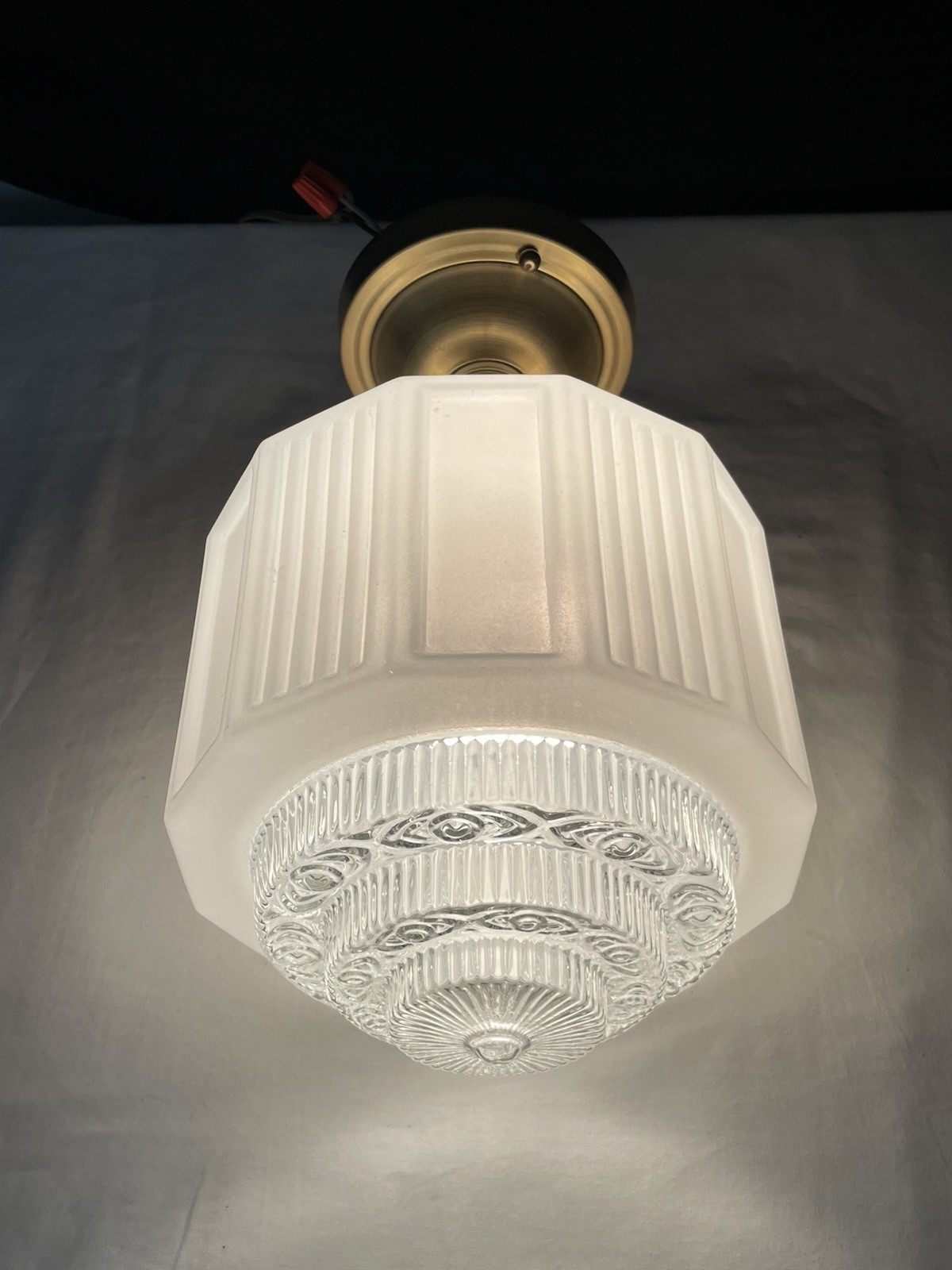 RESTORED Antique Vtg Art Deco Ceiling Light Skyscraper Semi-Flush Schoolhouse RESTORED Antique Vtg Art Deco Ceiling Light Skyscraper Semi-Flush Schoolhouse
