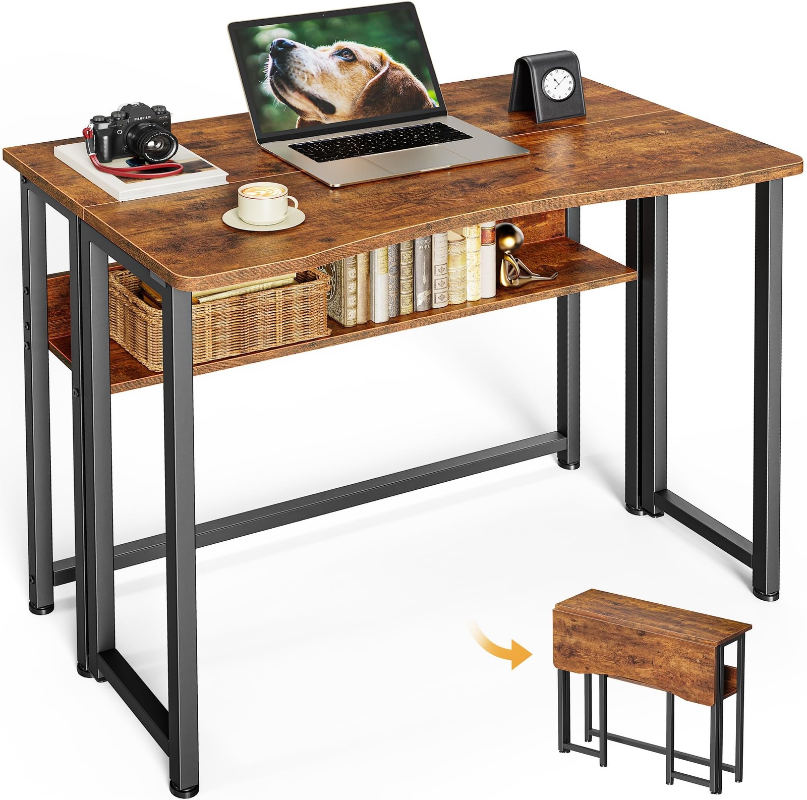 Huuger Folding Desk with Storage Shelf, 31.5 Inch Foldable Computer Table for... Huuger Folding Desk with Storage Shelf, 31.5 Inch Foldable Computer Table for...