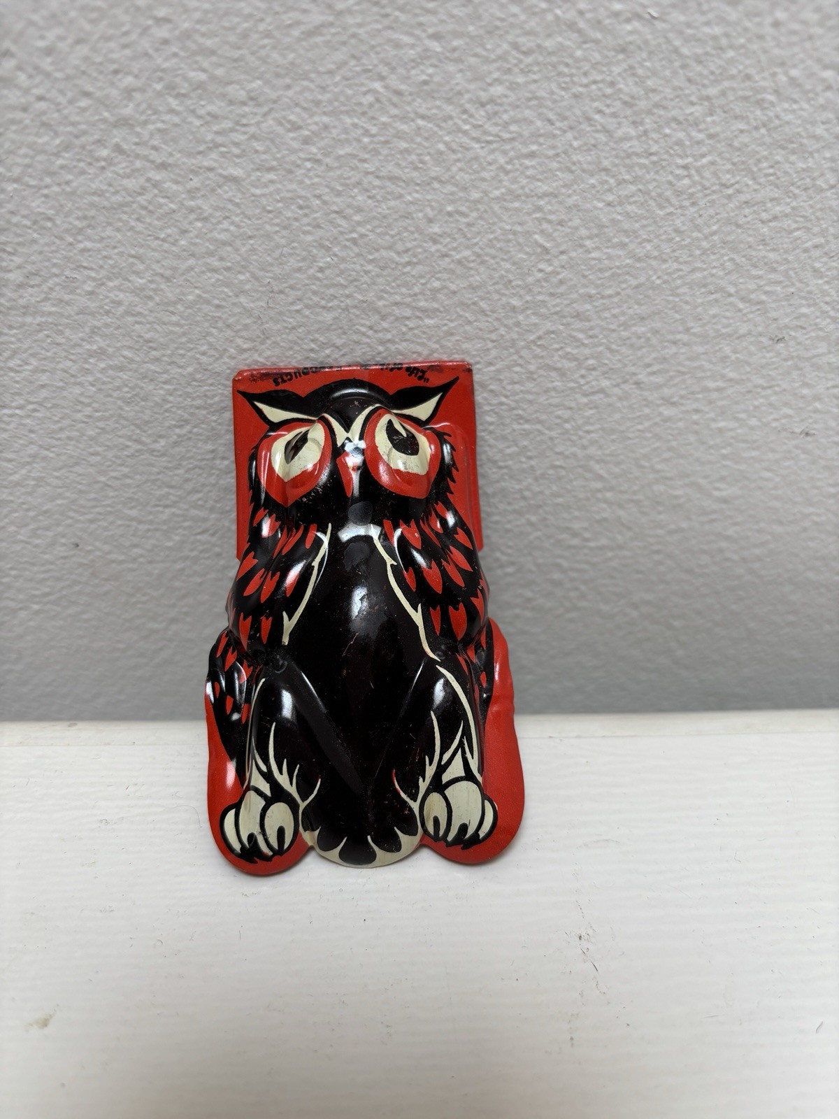 Vintage 1940s Kirchhof Printed Tin Black Owl 3” By 2” Halloween Clicker Vintage 1940s Kirchhof Printed Tin Black Owl 3” By 2” Halloween Clicker