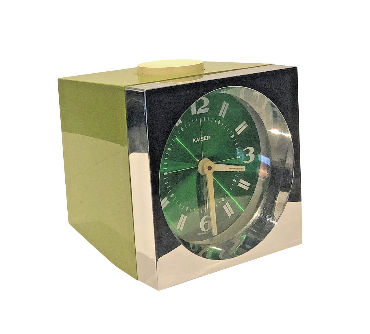 Space Age 1970s Alarm Clock Vintage KAISER West Germany Green Chrome Working