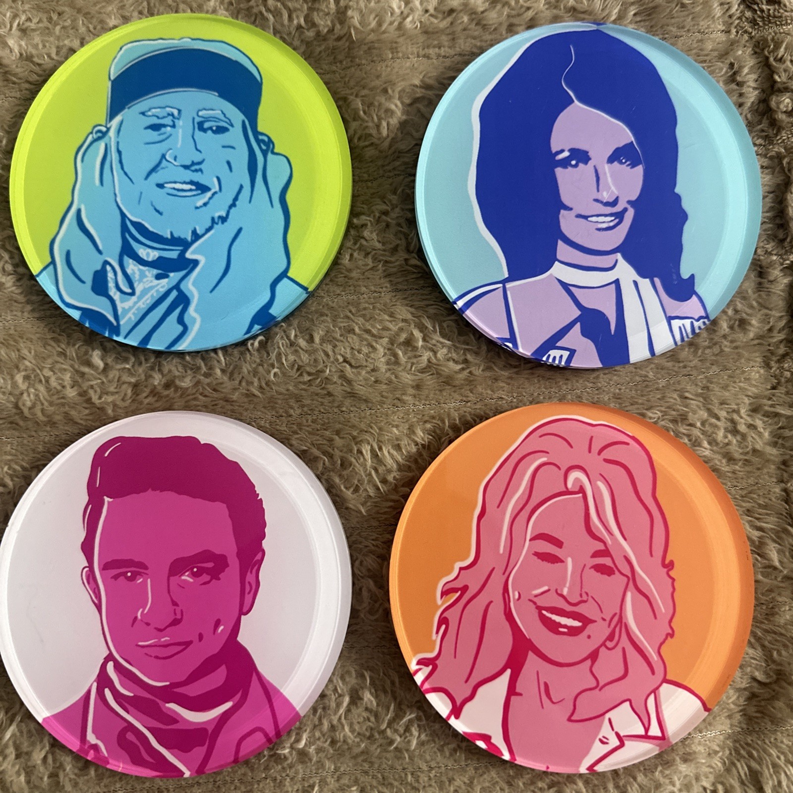Tart By Taylor Country Legends Coaster Set 4 Acrylic Dolly Willie Johnny Loretta Tart By Taylor Country Legends Coaster Set 4 Acrylic Dolly Willie Johnny Loretta