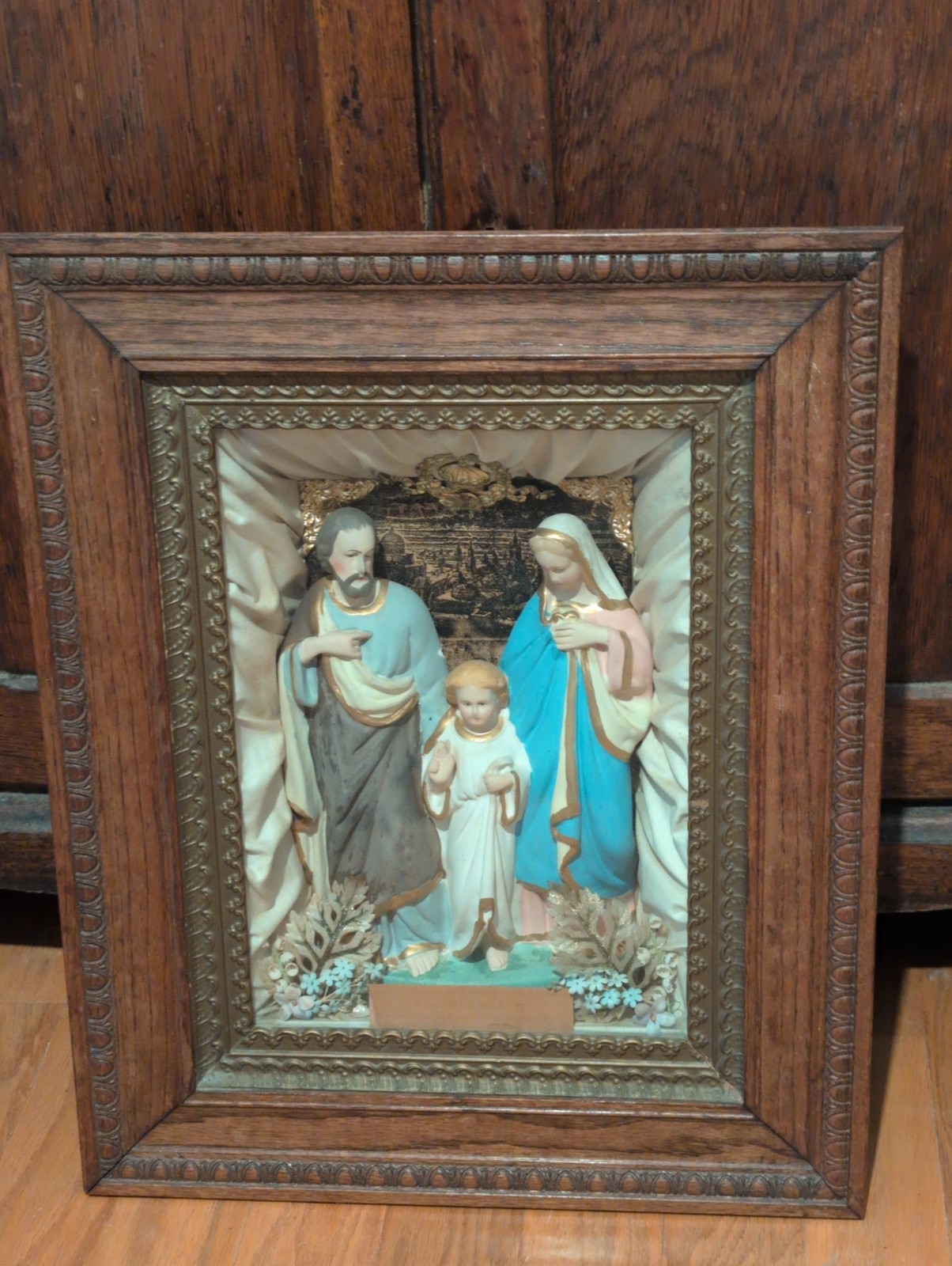 Antique 1800s Pope Pius VII Holy Family Wood Shadow Box Jesus Joseph Mary Antique 1800s Pope Pius VII Holy Family Wood Shadow Box Jesus Joseph Mary