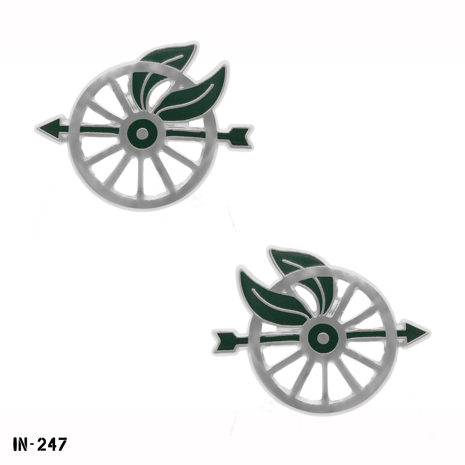 PAIR Bike Patrol Wheel Insignia ~ Silver Tone & Green ~ Gemsco ~ USA ~ NEW PAIR Bike Patrol Wheel Insignia ~ Silver Tone & Green ~ Gemsco ~ USA ~ NEW