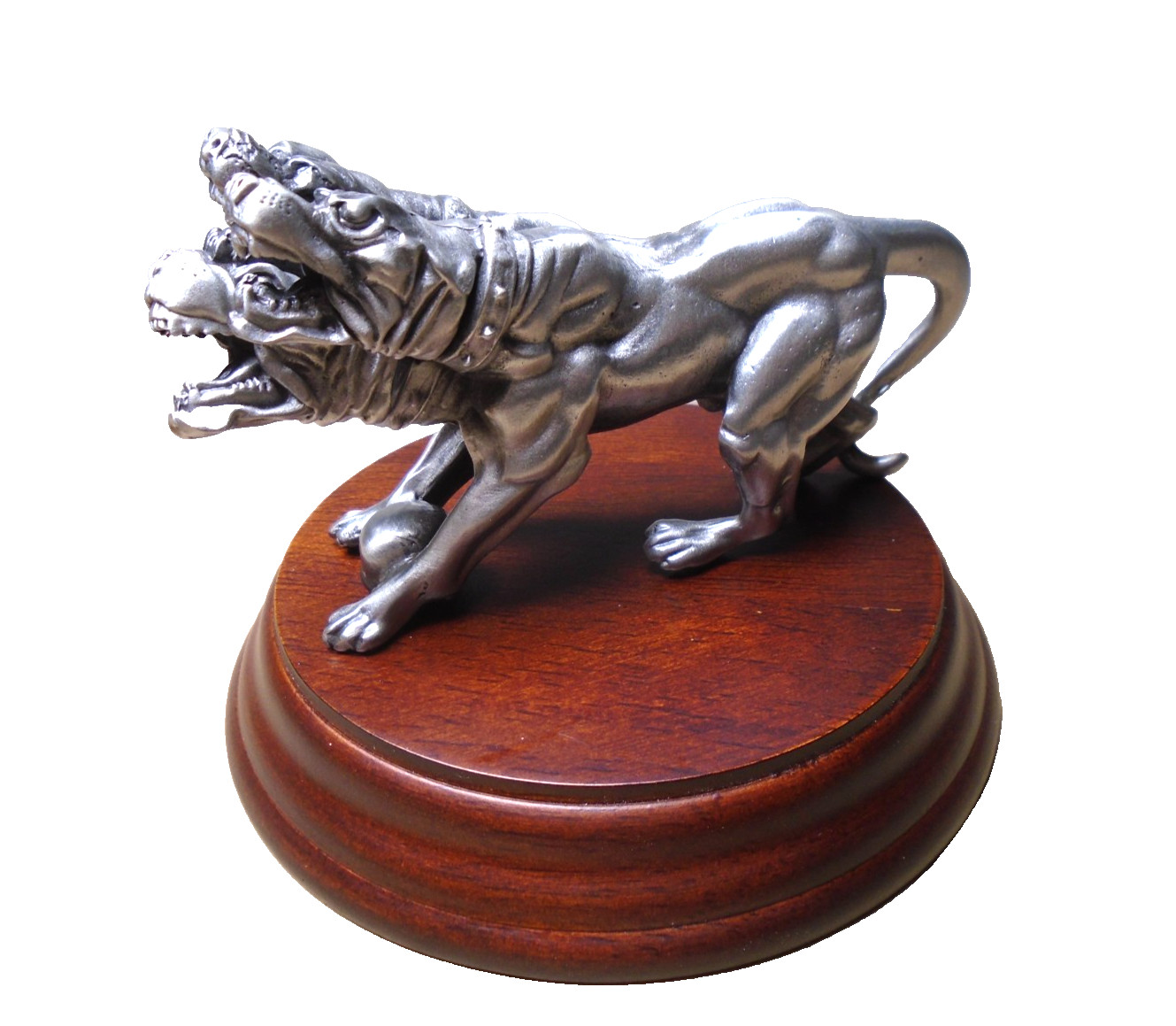 cerberus 3 headed dog greek mythology car hood ornament on a 4" wood base cerberus 3 headed dog greek mythology car hood ornament on a 4" wood base