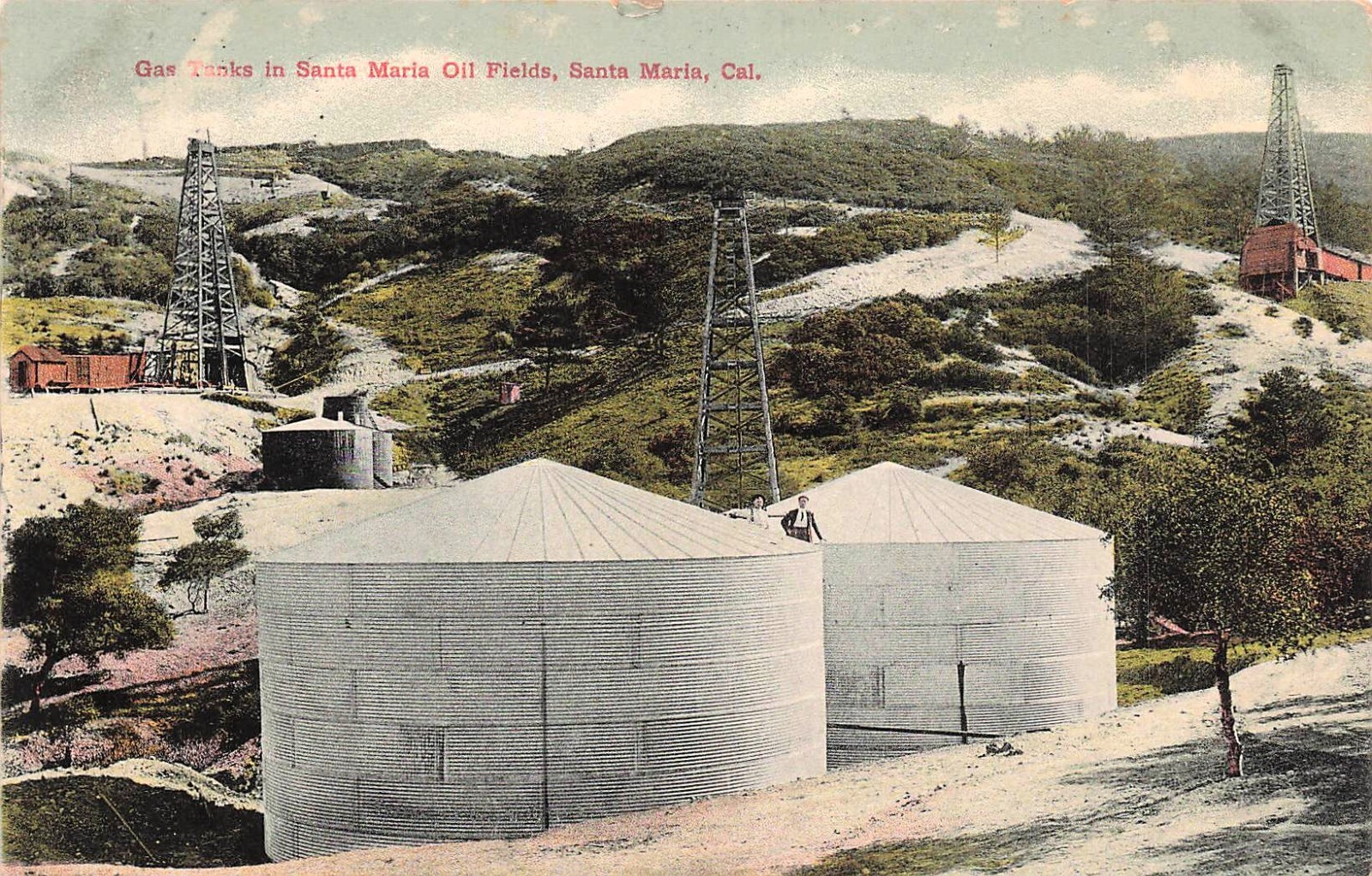 Gas Tanks Santa Maria Oil Fields California Early 1900s Vtg Postcard H39