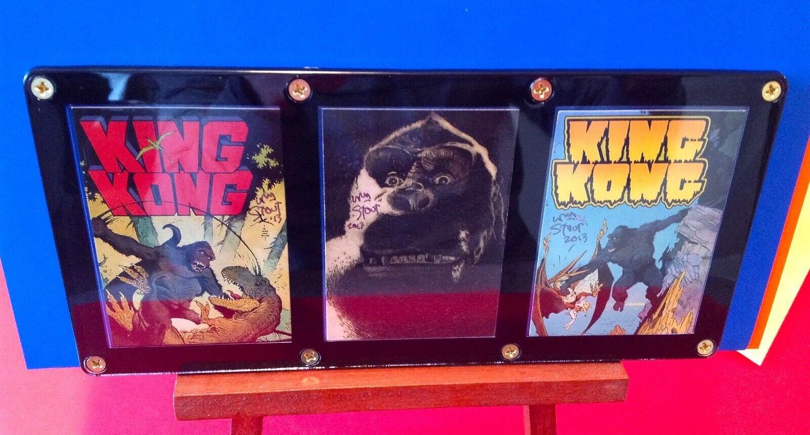William Stout Signed King Kong Trading Cards 3 Card Display