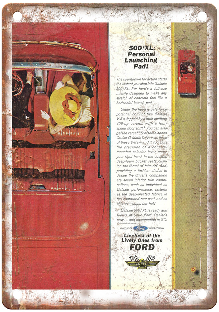 1962 Ford Galaxie 500XL Convertible Launching Pad Ad Retro Look Metal Sign A7278