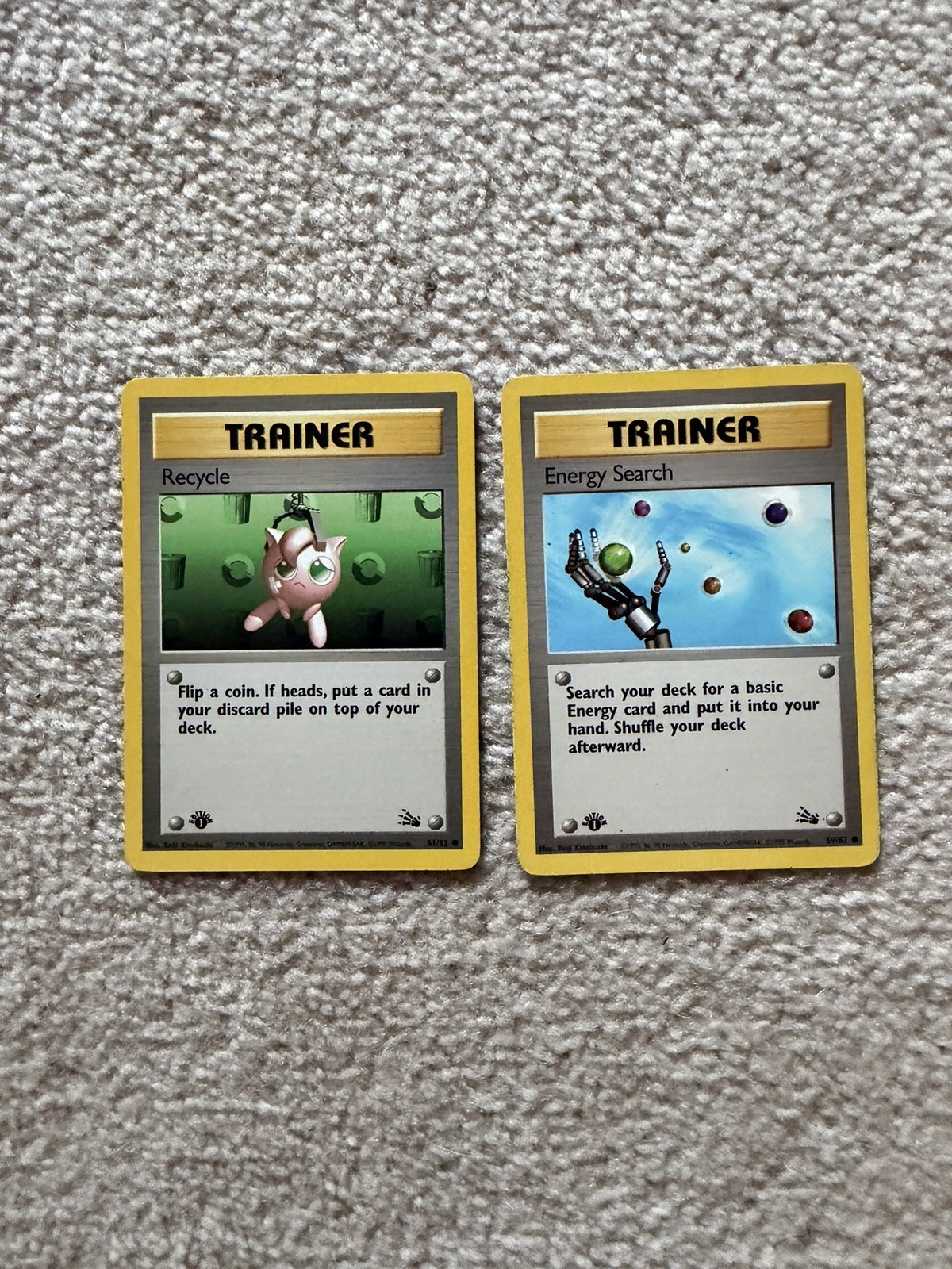 Pokemon Card : 1st Edition Recycle & Energy Search Trainer, Fossil Set 1999
