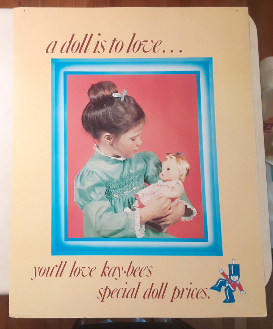 Vintage Kaybee KB Toys Doll Store Display Sign Toy Ad Poster 1960s MCM 28x22