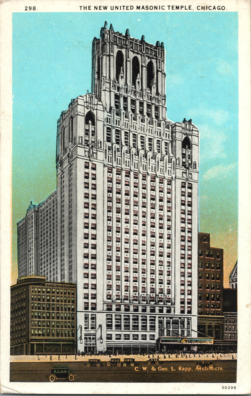 Vintage Chicago IL Postcard The New United Masnic Temple Randolph St