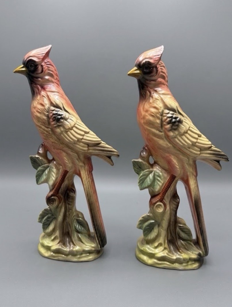 Vintage Ceramic Cardinal Figurines Pair Red Bird Sculptures Painted Set Vintage Ceramic Cardinal Figurines Pair Red Bird Sculptures Painted Set