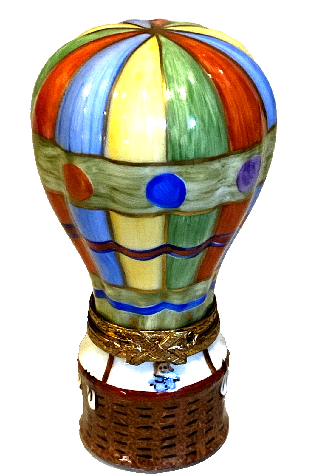 LIMOGES France PEINT MAIN Hinged Trinket Box-Bright-Vibrant HOT AIR BALLOON-RARE LIMOGES France PEINT MAIN Hinged Trinket Box-Bright-Vibrant HOT AIR BALLOON-RARE