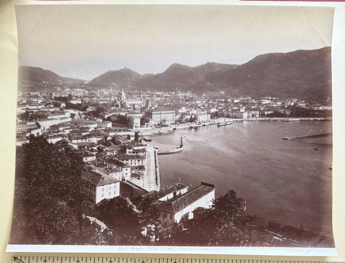 Antique Giacomo Brogi albumen print unmounted - Lake Como Panorama della Citta Antique Giacomo Brogi albumen print unmounted - Lake Como Panorama della Citta