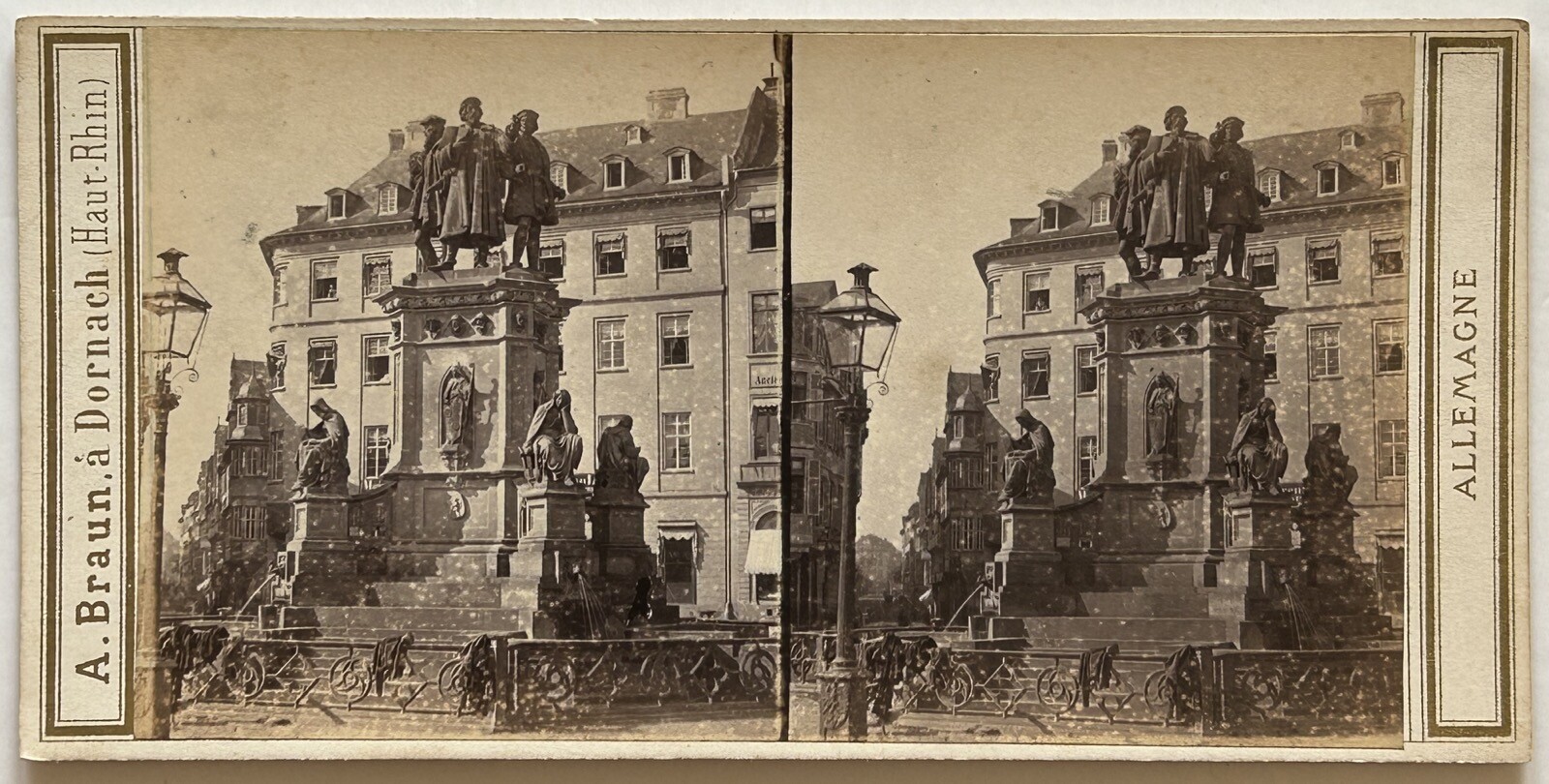 Germany Gutenberg Monument Frankfurt c1862 Photo A. Braun Stereo Vintage Germany Gutenberg Monument Frankfurt c1862 Photo A. Braun Stereo Vintage