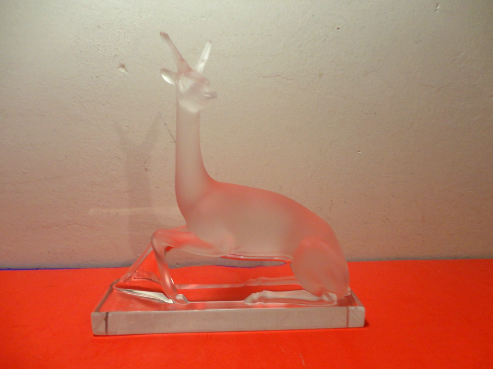 Lalique France Frosted Clear Crystal Stag Sculpture (9 by 8.5 by 3")