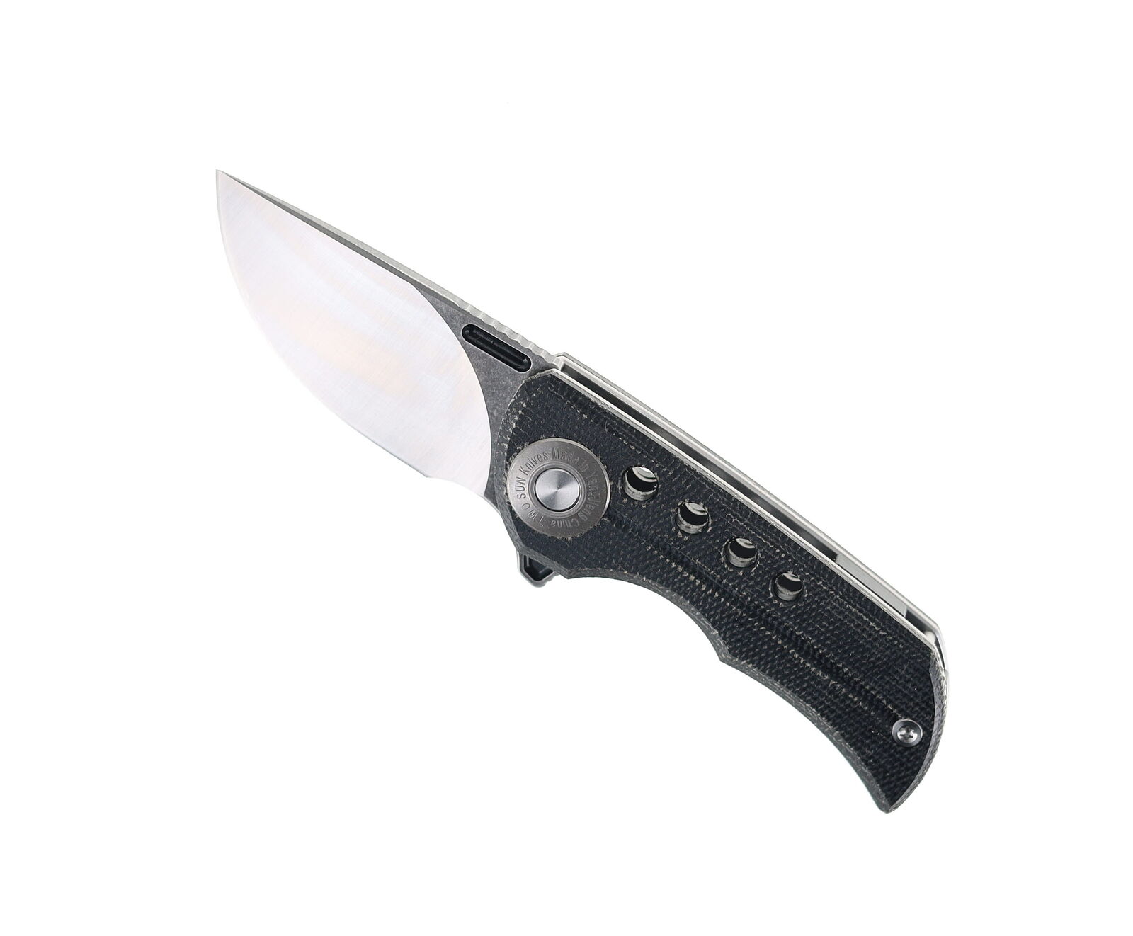 Two Sun Mini Folding Knife Black Micarta Handle D2 Plain Edge TS345D2BK