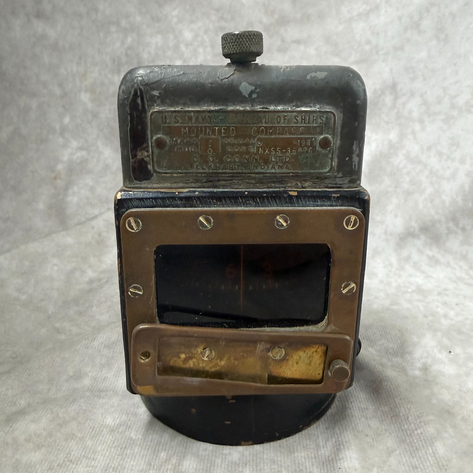 WW2 1943 US Navy Bureau of Ships Mounted Compass Mark 1 Mod 0 CG Conn Damaged