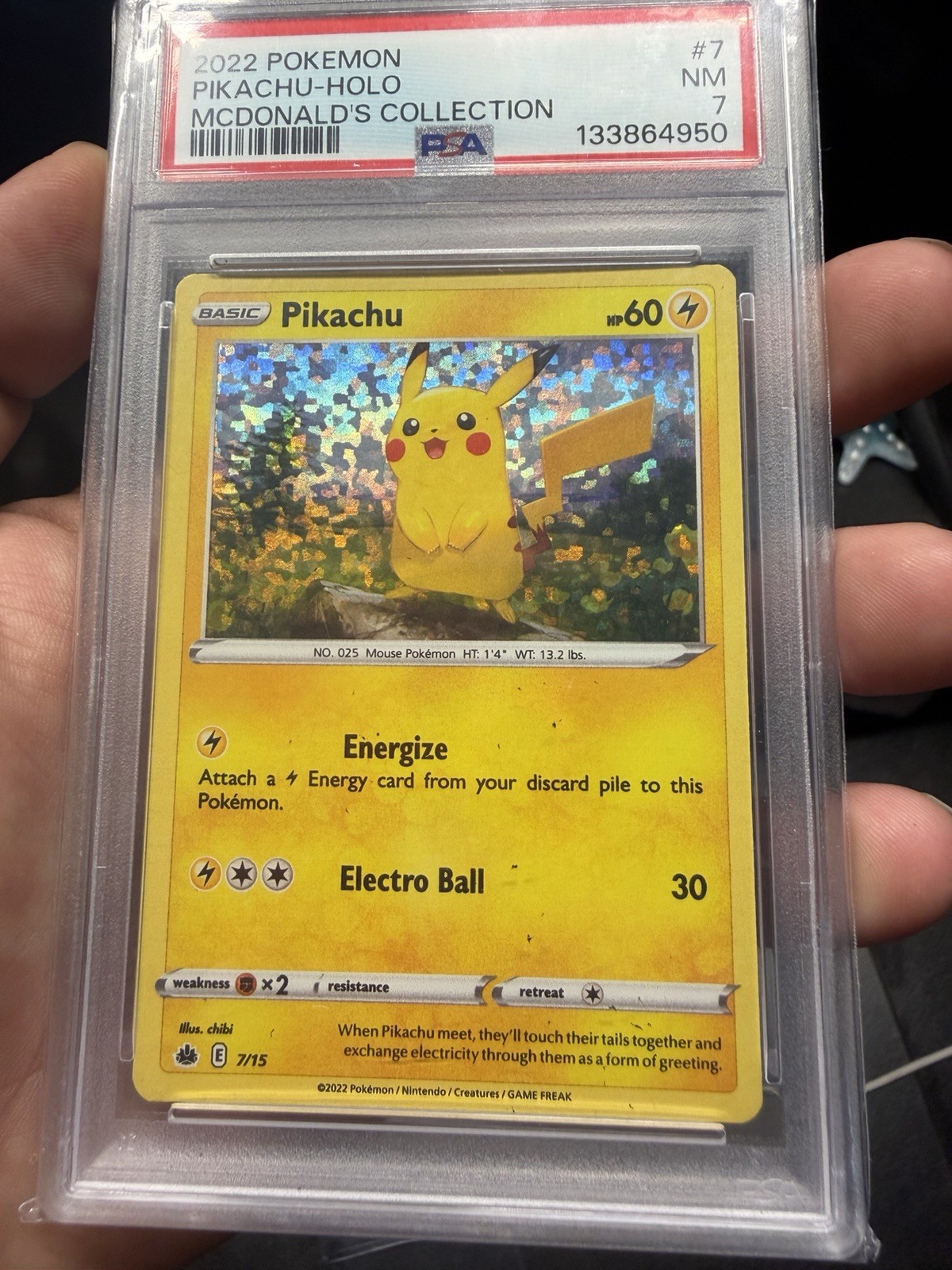 Pikachu 7/015 McDonald's Pokemon Promo 2022 Rare PSA Heavy holo bleed 🩸 error Pikachu 7/015 McDonald's Pokemon Promo 2022 Rare PSA Heavy holo bleed 🩸 error