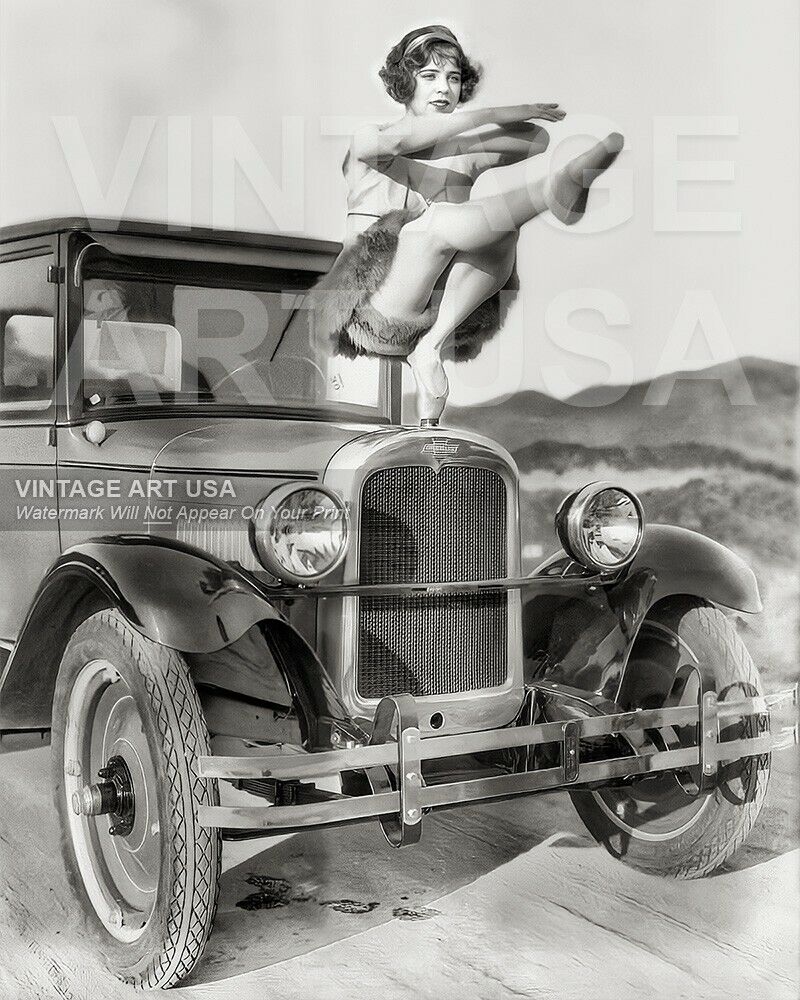 Vintage 1920s Photo - Ballerina Balancing on Front of 1927 Chevrolet Automobile