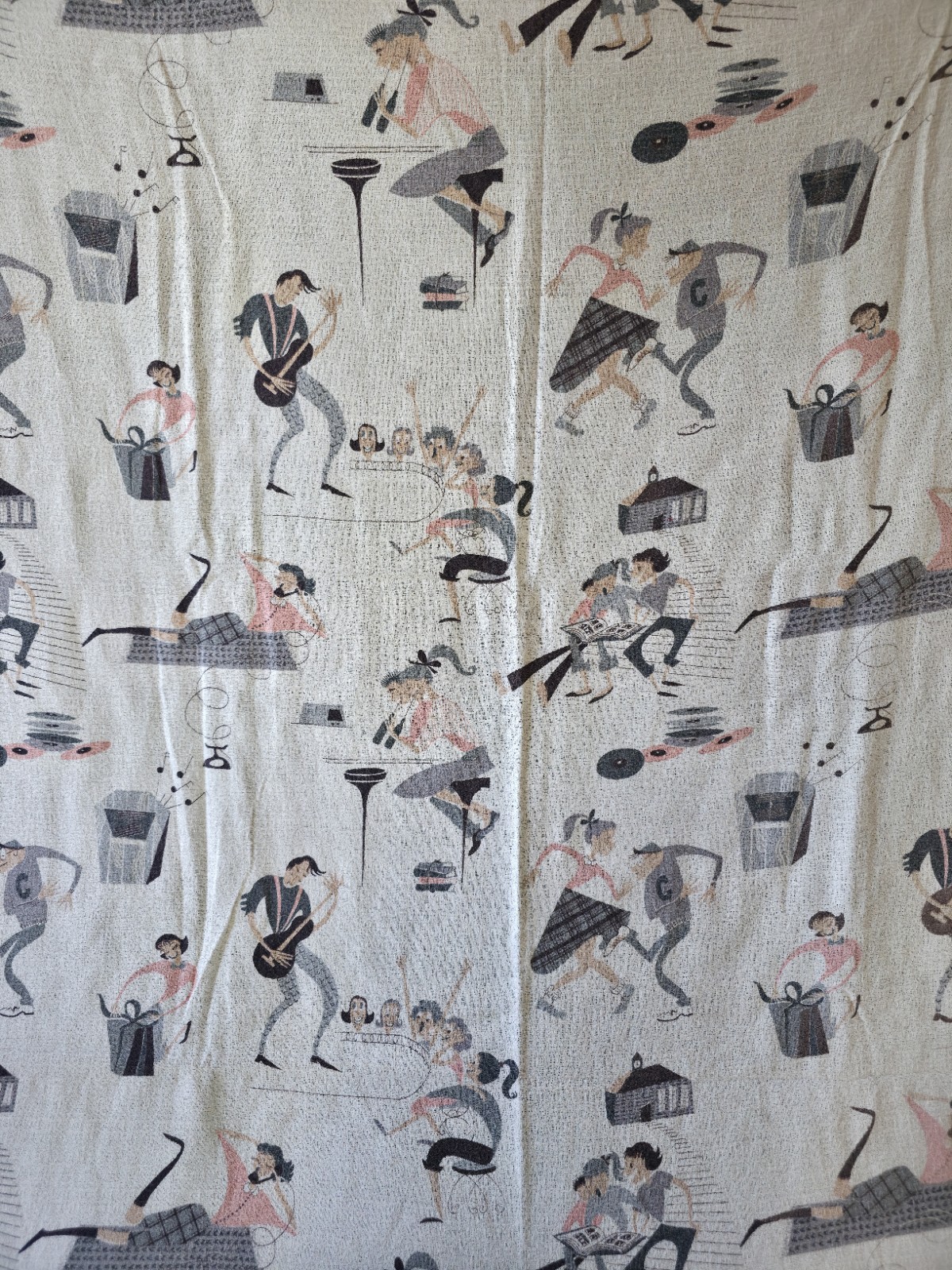 Vtg 50s MCM Textured Novelty 2 Curtain Panels Rockabilly Sock Hop Teen Dance Vtg 50s MCM Textured Novelty 2 Curtain Panels Rockabilly Sock Hop Teen Dance