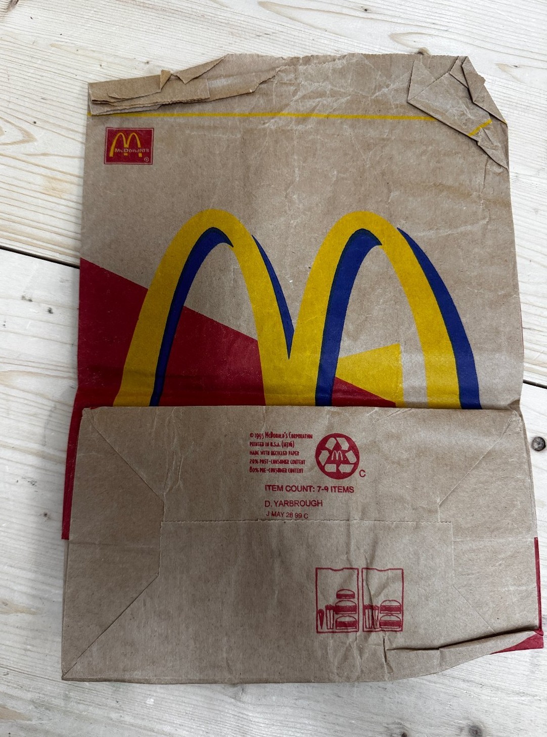 Vintage 1999 McDonald's Take Out Paper Bag Red Yellow Blue Arches Logo Fast Food Vintage 1999 McDonald's Take Out Paper Bag Red Yellow Blue Arches Logo Fast Food