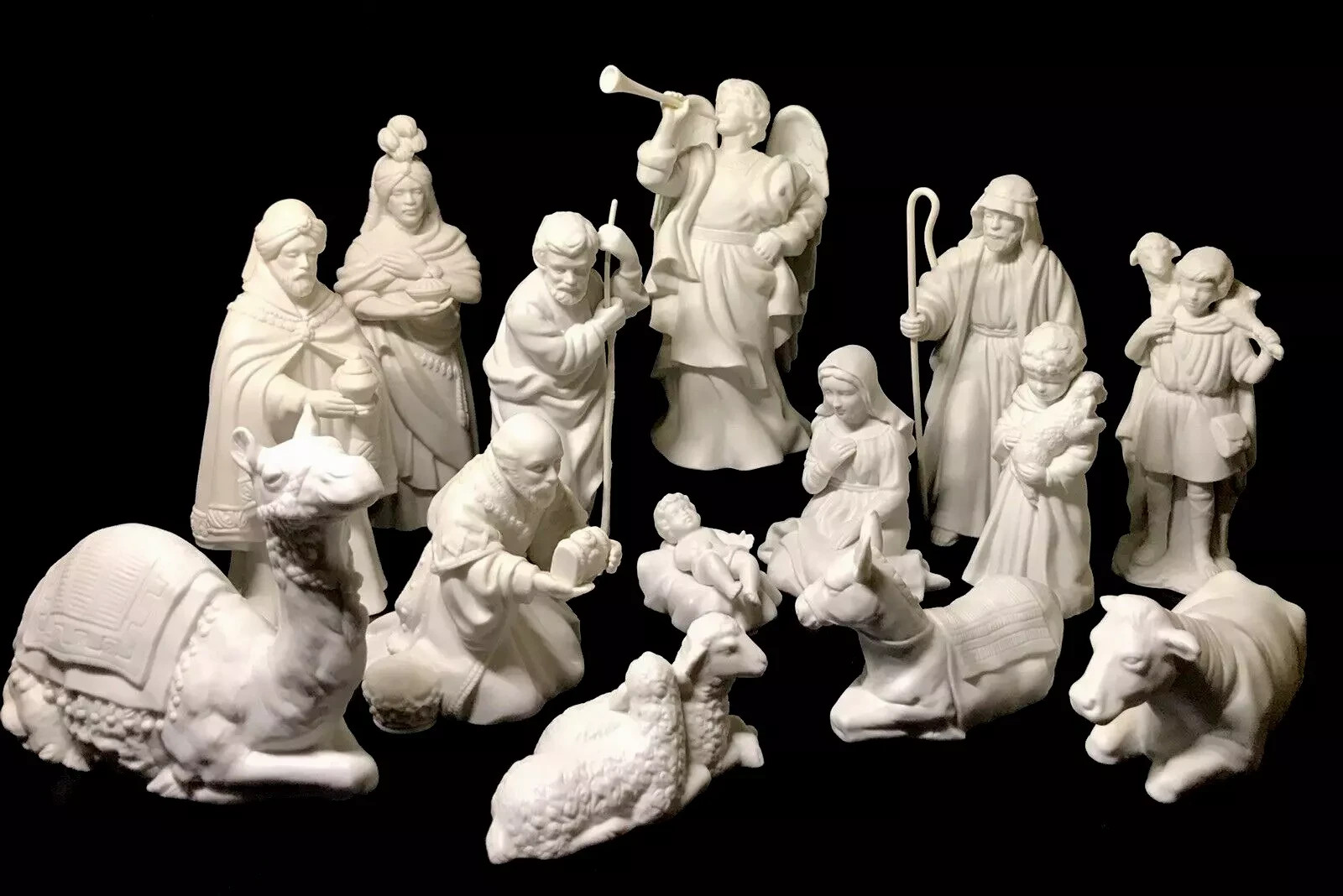 VTG AVON NATIVITY 14pc HOLY FAMILY GABRIEL KINGS ANIMALS SHEPHERDS BOXES FOAM