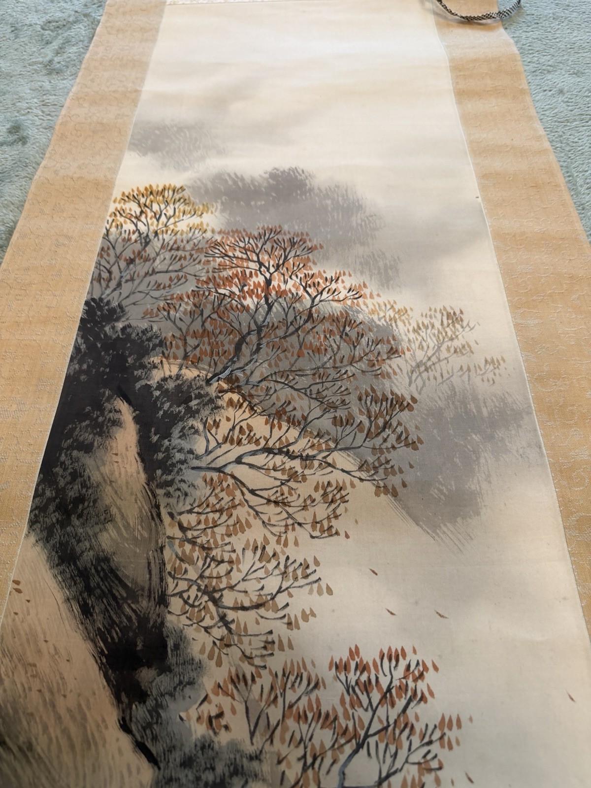 Vintage Japanese Hanging Scroll Kakejiku Autumn Landscape Horse Traveler 192cm Vintage Japanese Hanging Scroll Kakejiku Autumn Landscape Horse Traveler 192cm