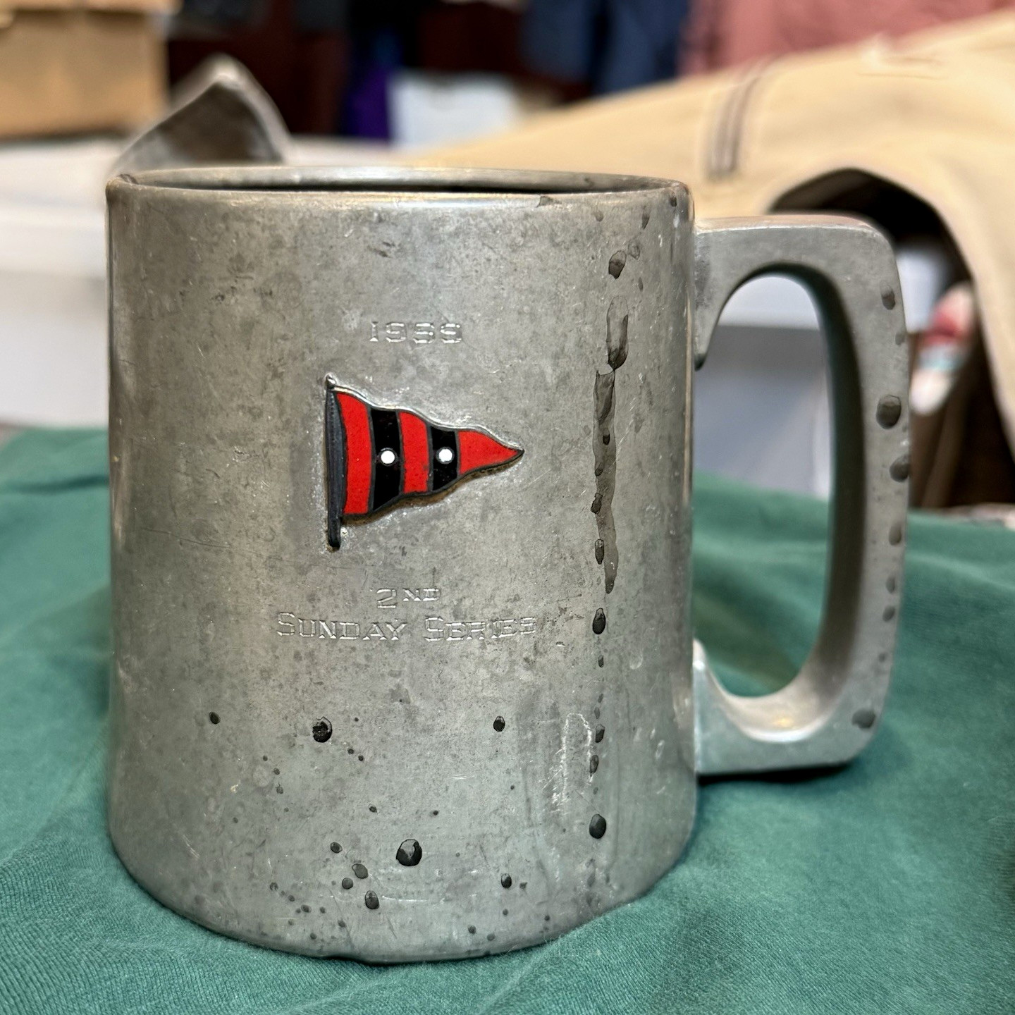 Vintage 1959 Woodbury Pewterers Yacht Club Sailing Trophy Tankard Enamel Burge Vintage 1959 Woodbury Pewterers Yacht Club Sailing Trophy Tankard Enamel Burge