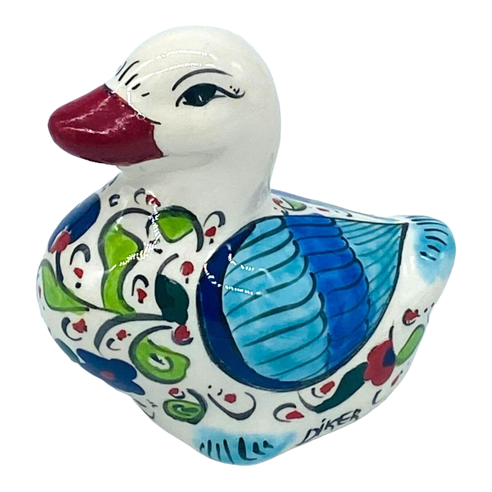 VTG Polish Pottery Ceramic Duck Figurine Folk Art Hand Painted 3.25\