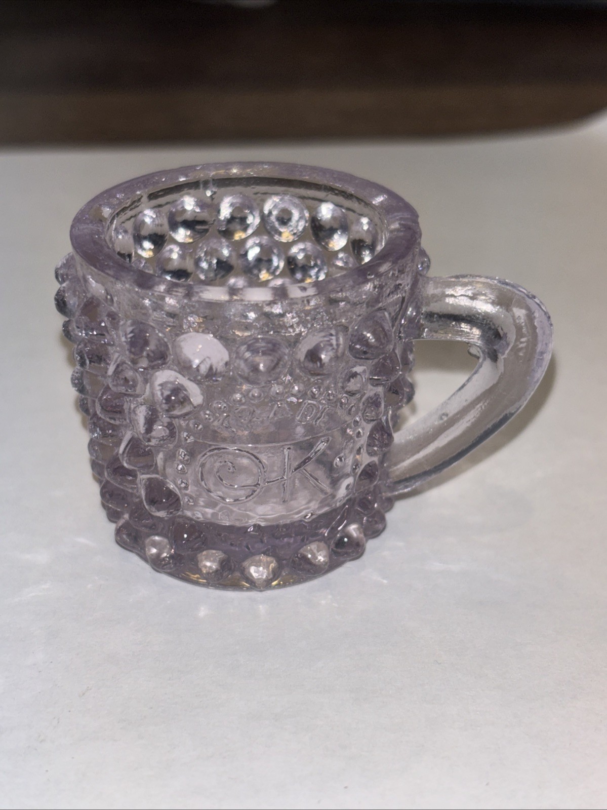 ANTIQUE 1880s OK Trademark Country Drug Store Hobnail Penny Candy Scoop Mug